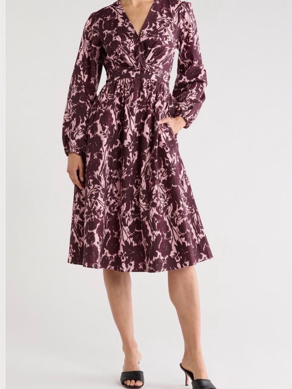 Derek Lam 10 Crosby Valerie Twist Front Long Sleeve Dress Floral Midi Dress NWT